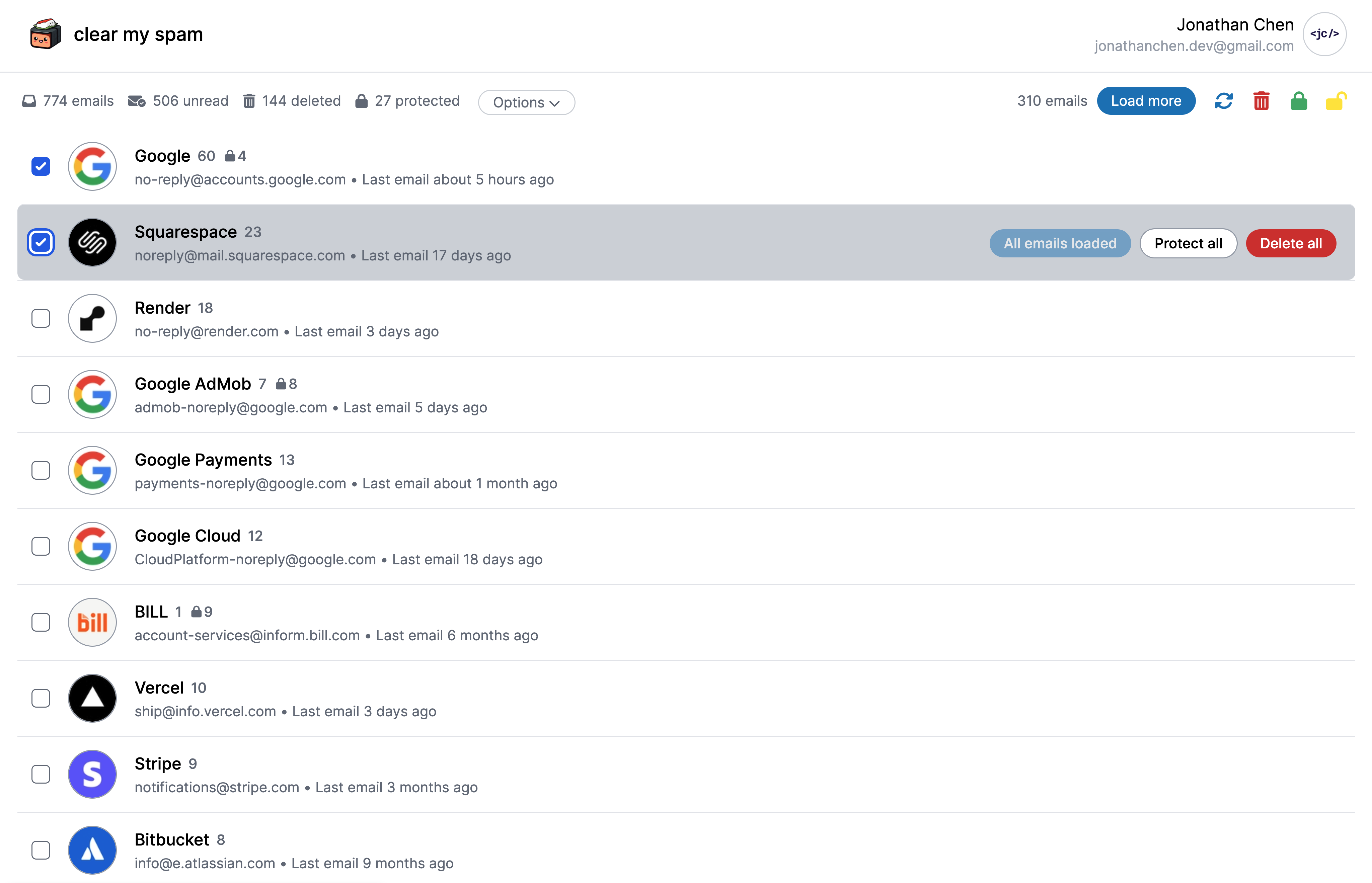 Clear My Spam UI Clear My Spam screenshot