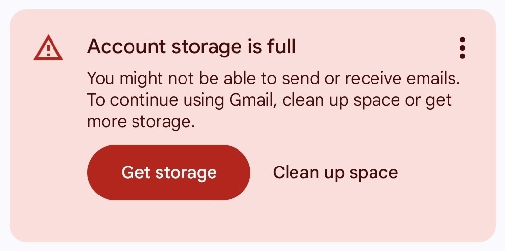 Gmail storage full warning
